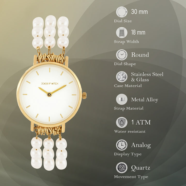Rosette White Small Dial Gold Pearl Strap Women's Watch