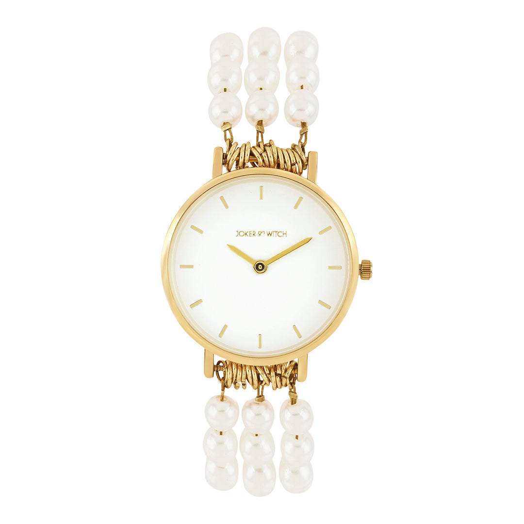 Rosette White Small Dial Gold Pearl Strap Women's Watch