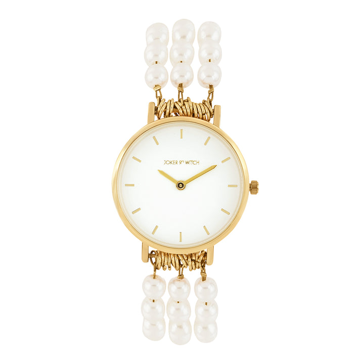 Rosette White Small Dial Gold Pearl Strap Women's Watch
