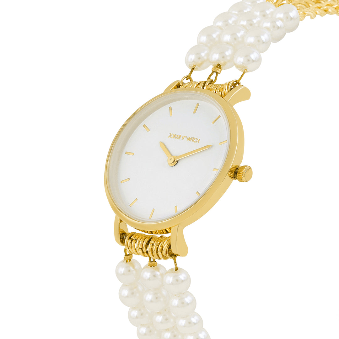 Rosette White Small Dial Gold Pearl Strap Women's Watch