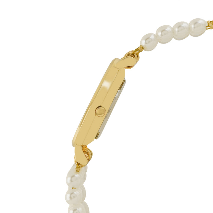 Rosette White Small Dial Gold Pearl Strap Women's Watch