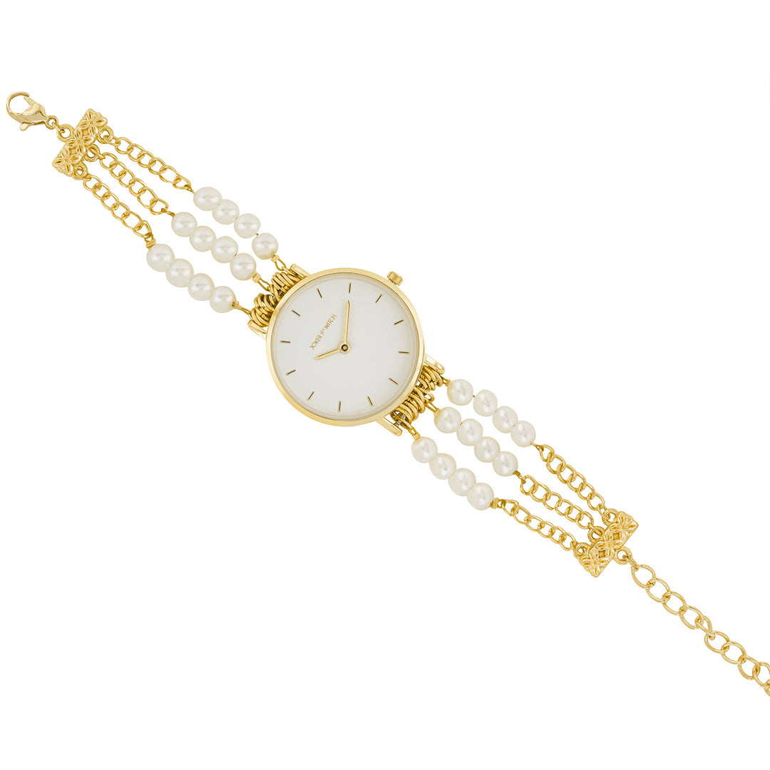 Rosette White Small Dial Gold Pearl Strap Women's Watch