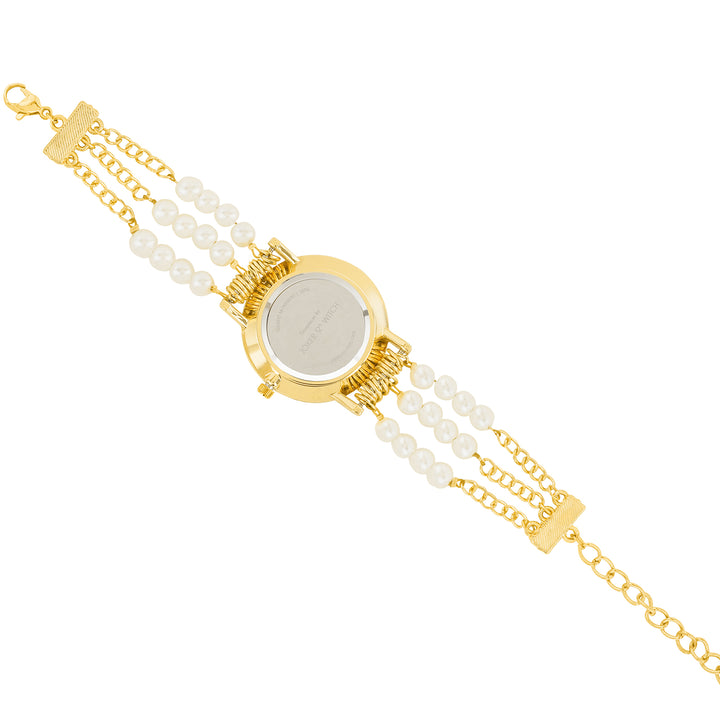 Rosette White Small Dial Gold Pearl Strap Women's Watch