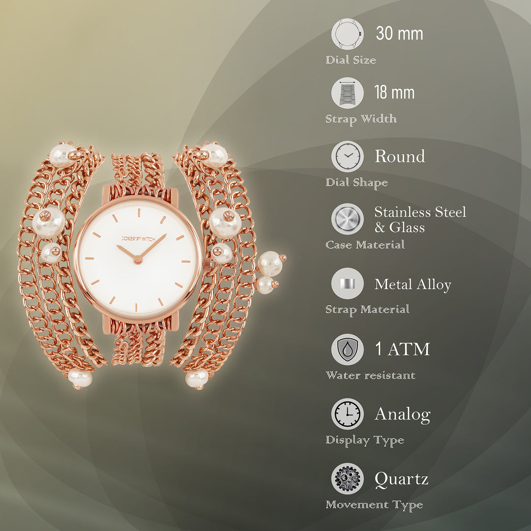 Genevieve White Small Dial Rose Gold Pearl Wrap Around Strap Women's Watch