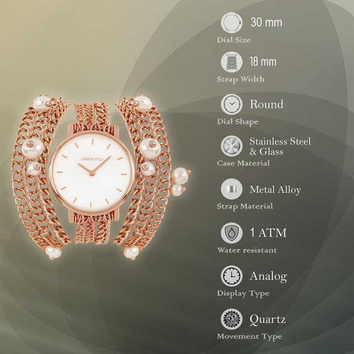 Genevieve White Small Dial Rose Gold Pearl Wrap Around Strap Women's Watch