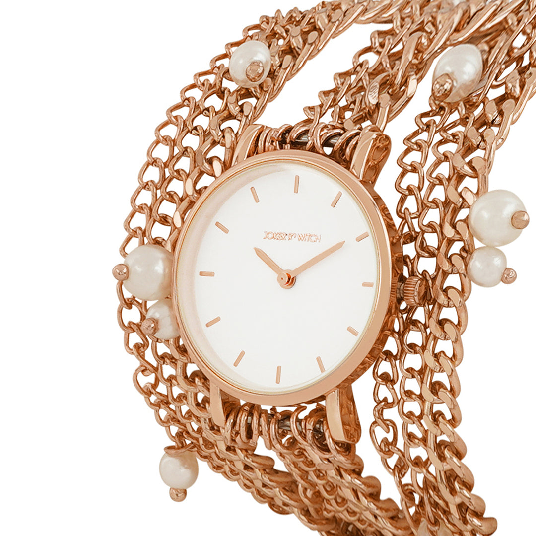 Genevieve White Small Dial Rose Gold Pearl Wrap Around Strap Women's Watch