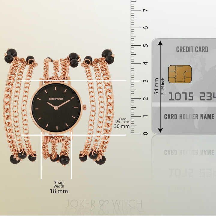 Genevieve Black Small Dial Rose Gold Pearl Wrap Around Strap Women's Watch