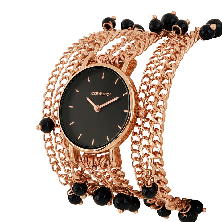 Genevieve Black Small Dial Rose Gold Pearl Wrap Around Strap Women's Watch