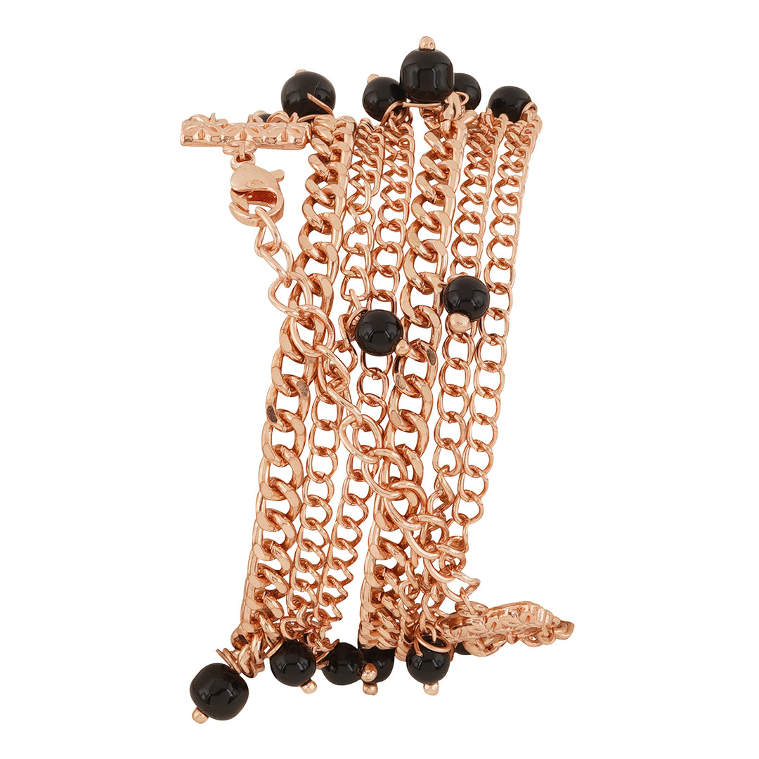 Genevieve Black Small Dial Rose Gold Pearl Wrap Around Strap Women's Watch