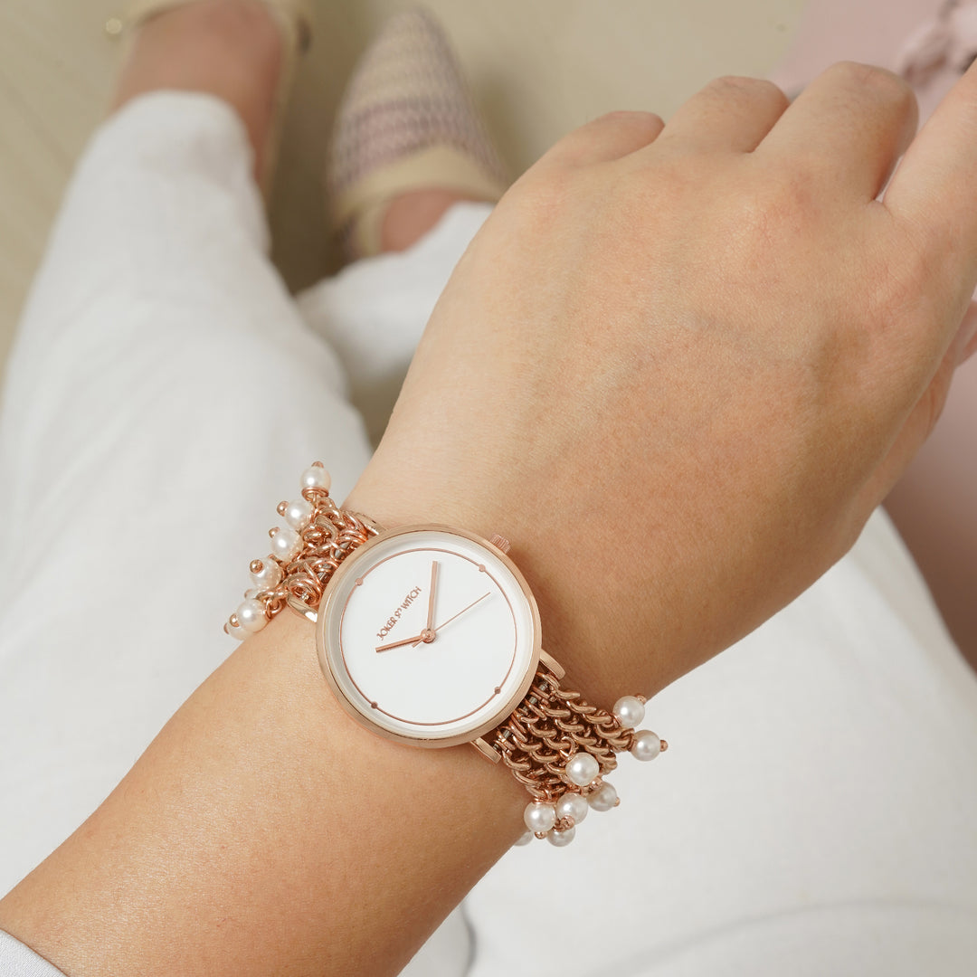 Isadora White Medium Dial Rose Gold Pearl Strap Women's Watch