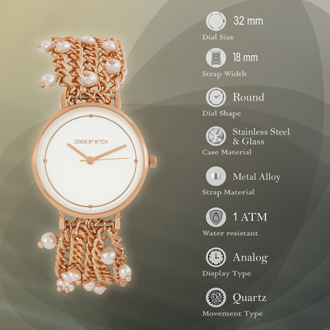 Isadora White Medium Dial Rose Gold Pearl Strap Women's Watch