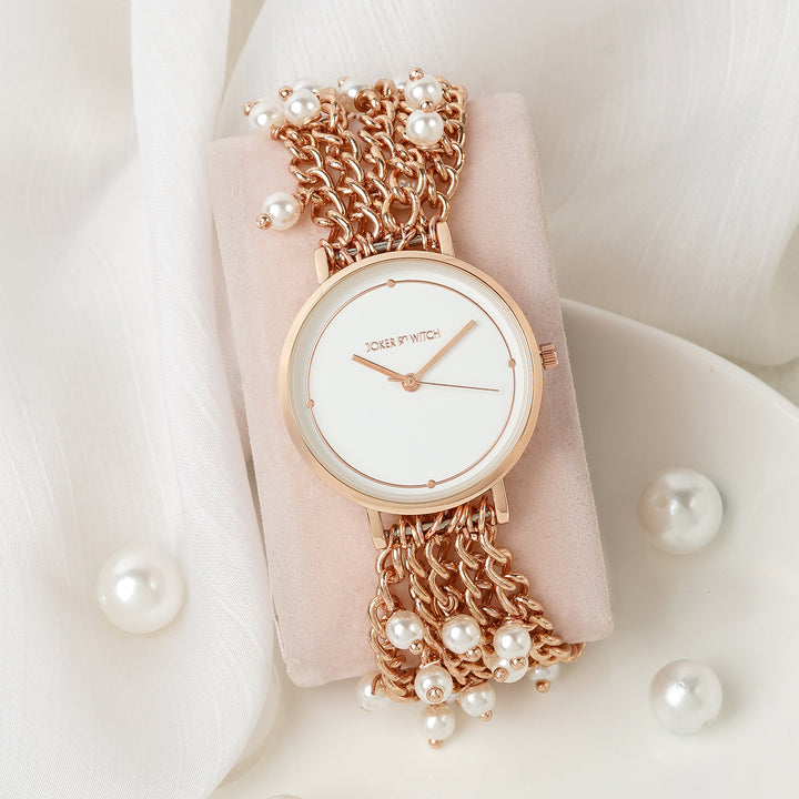 Isadora White Medium Dial Rose Gold Pearl Strap Women's Watch