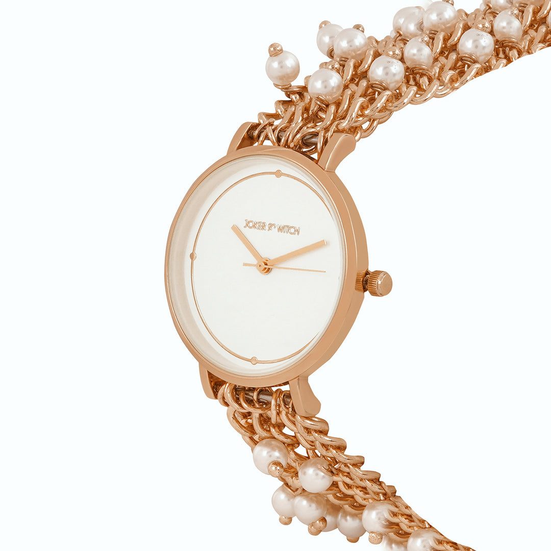 Isadora White Medium Dial Rose Gold Pearl Strap Women's Watch