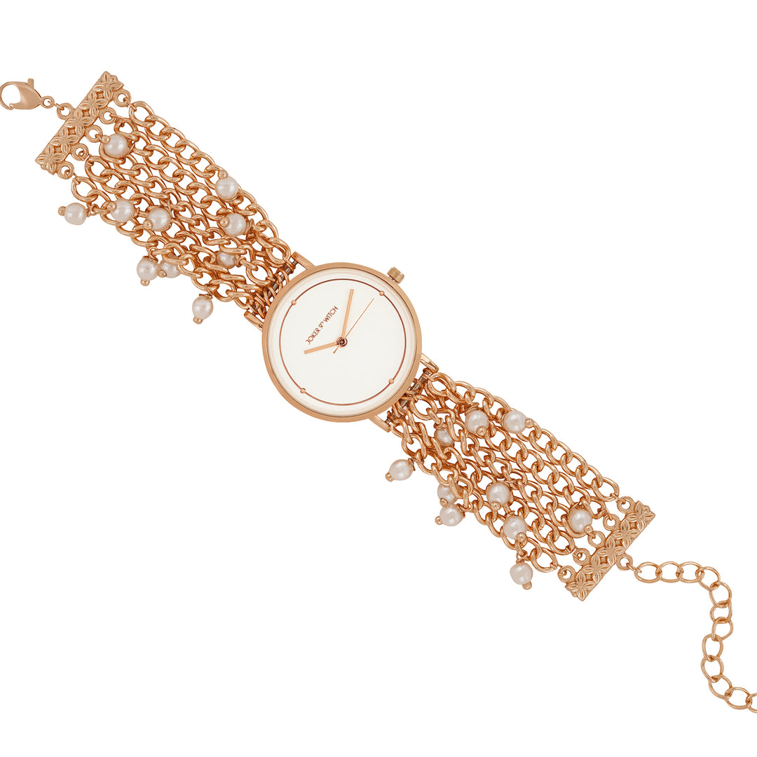 Isadora White Medium Dial Rose Gold Pearl Strap Women's Watch