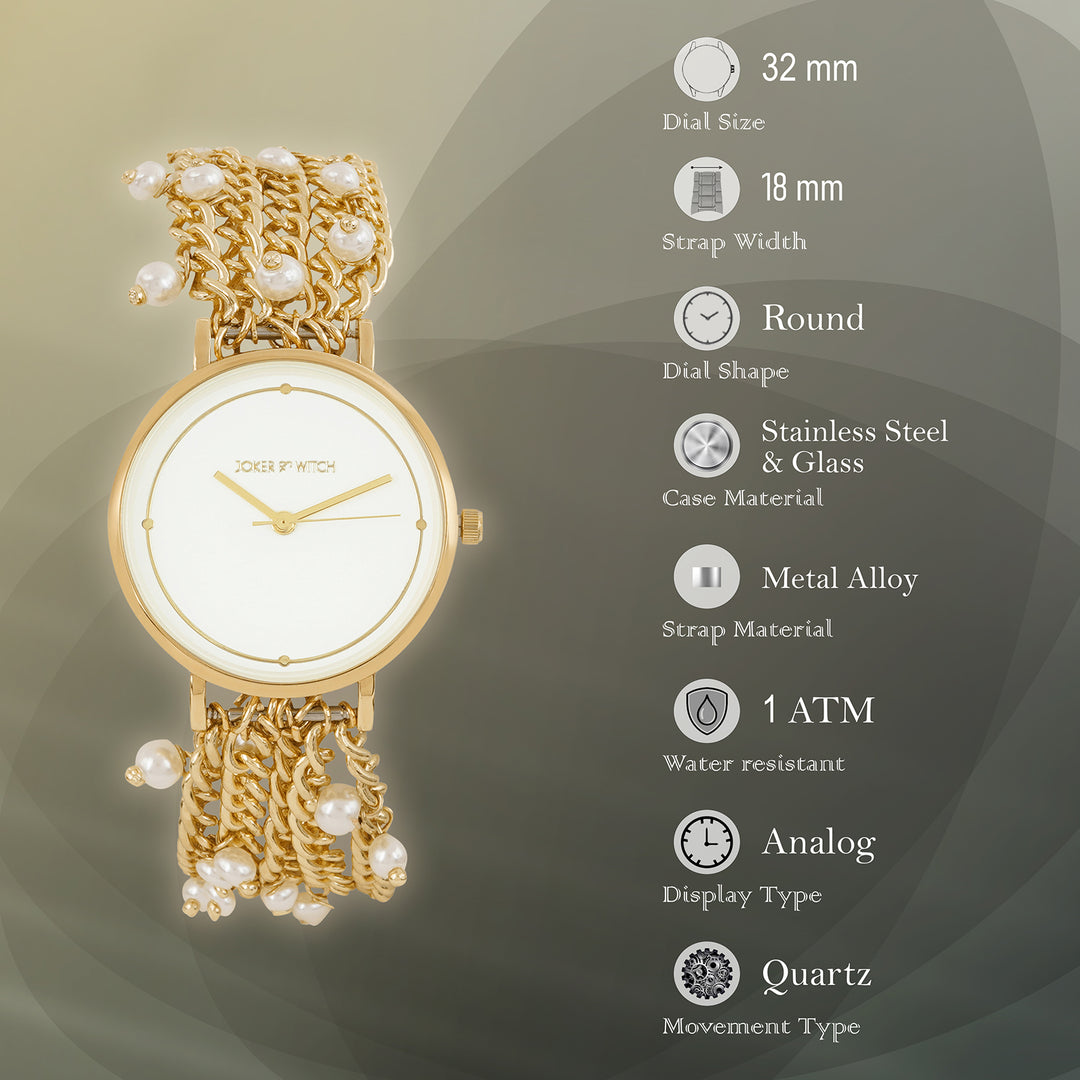 Isadora White Medium Dial Gold Pearl Strap Women's Watch