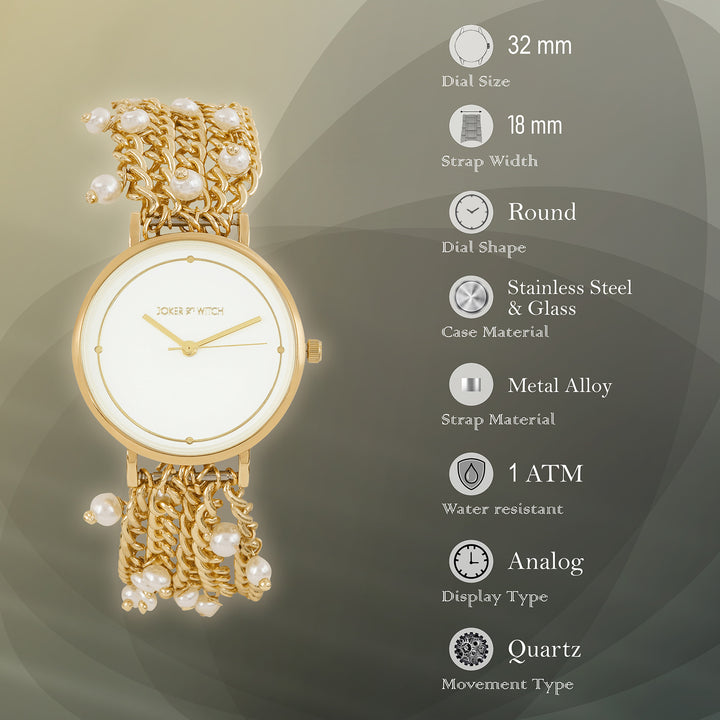 Isadora White Medium Dial Gold Pearl Strap Women's Watch