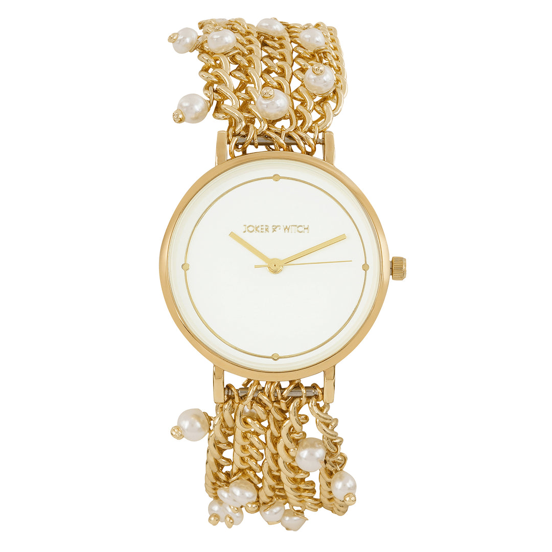 Isadora White Medium Dial Gold Pearl Strap Women's Watch