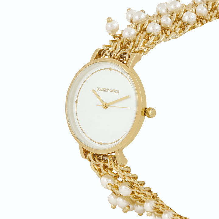 Isadora White Medium Dial Gold Pearl Strap Women's Watch