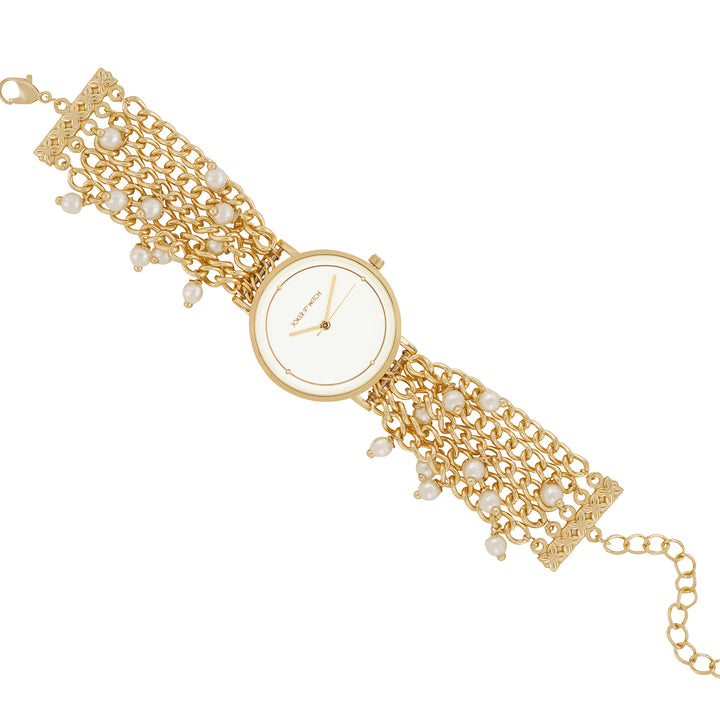 Isadora White Medium Dial Gold Pearl Strap Women's Watch