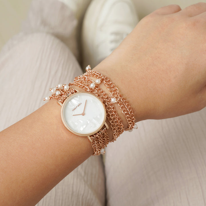 Margetti White MOP Medium Dial Rose Gold Pearl wrap Around Strap Women's Watch