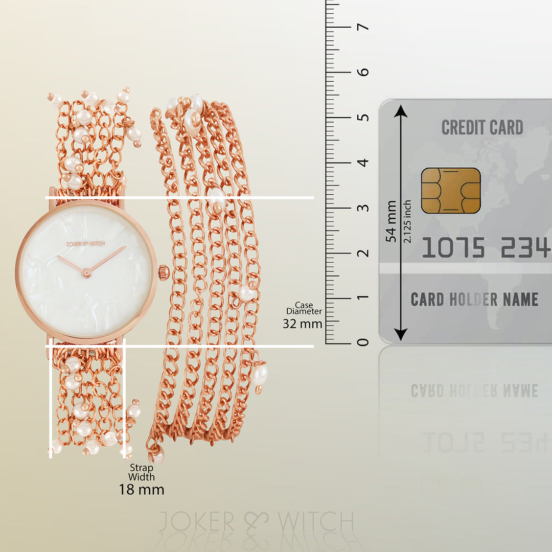 Margetti White MOP Medium Dial Rose Gold Pearl wrap Around Strap Women's Watch