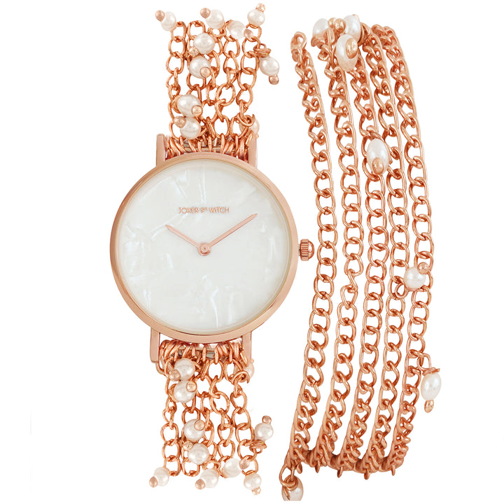 Margetti White MOP Medium Dial Rose Gold Pearl wrap Around Strap Women's Watch