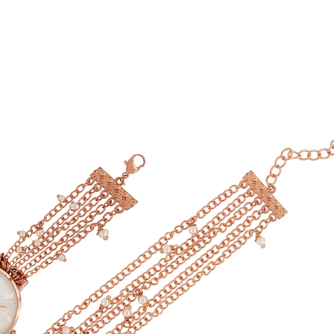 Margetti White MOP Medium Dial Rose Gold Pearl wrap Around Strap Women's Watch