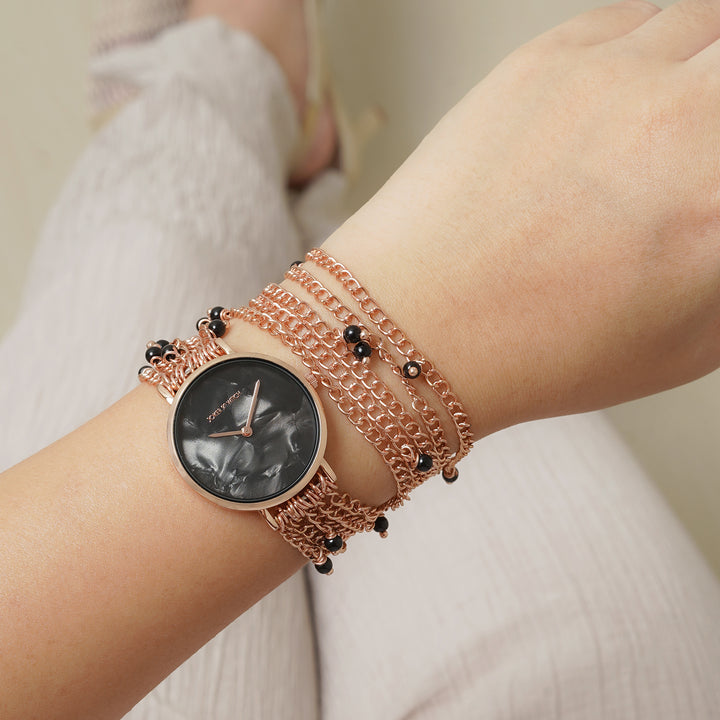 Margetti Black MOP Medium Dial Rose Gold Pearl Wrap Around Strap Women's Watch