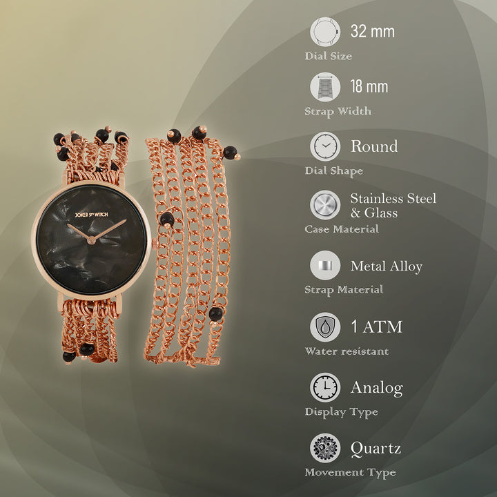 Margetti Black MOP Medium Dial Rose Gold Pearl Wrap Around Strap Women's Watch