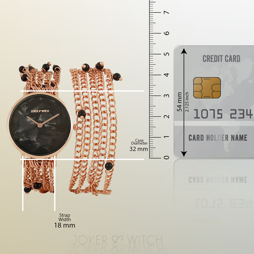 Margetti Black MOP Medium Dial Rose Gold Pearl Wrap Around Strap Women's Watch