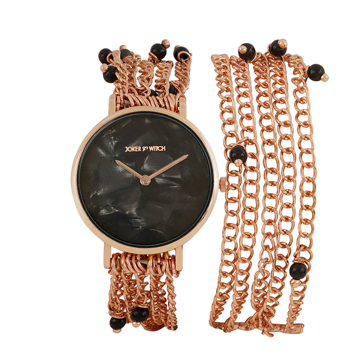 Margetti Black MOP Medium Dial Rose Gold Pearl Wrap Around Strap Women's Watch