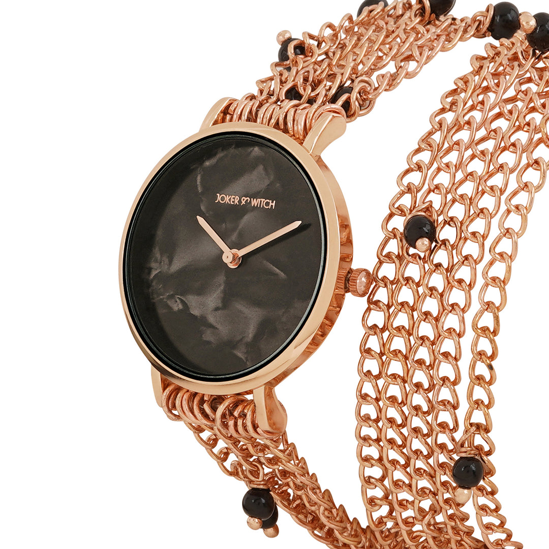 Margetti Black MOP Medium Dial Rose Gold Pearl Wrap Around Strap Women's Watch