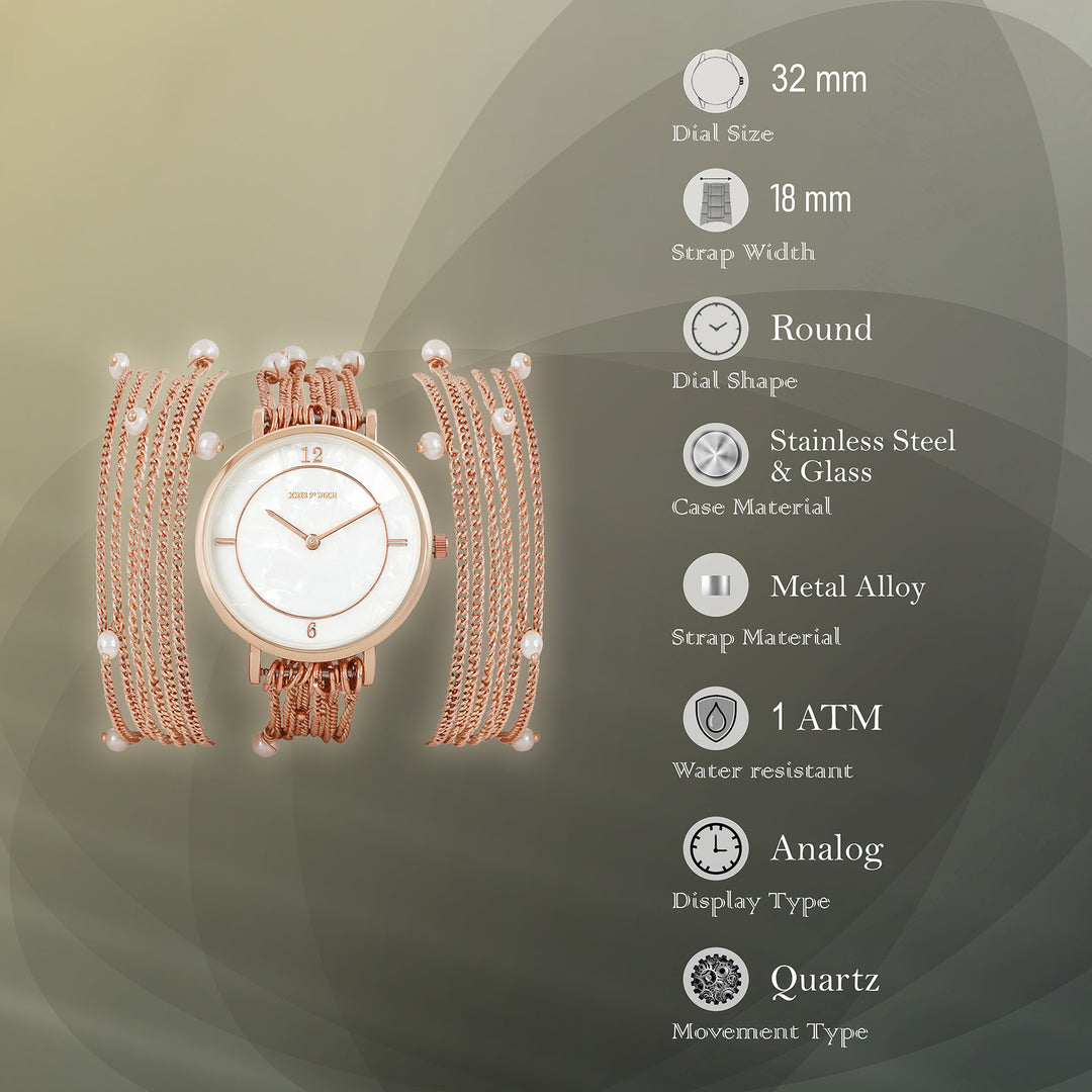 Millicent White Medium Dial Rose Gold Pearl Wrap Around Strap Women's Watch