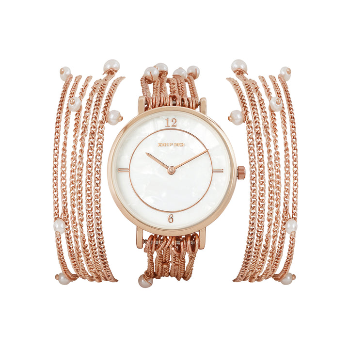 Millicent White Medium Dial Rose Gold Pearl Wrap Around Strap Women's Watch
