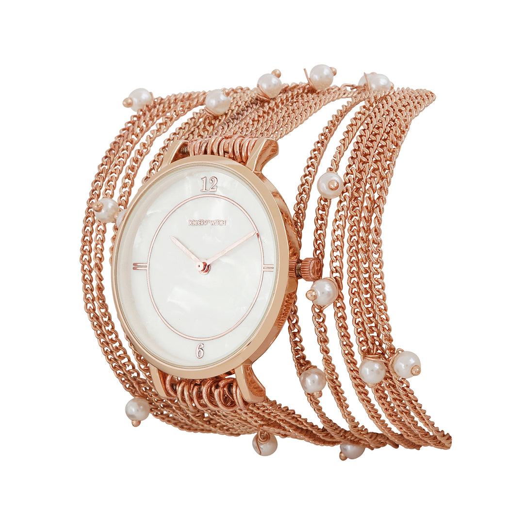 Millicent White Medium Dial Rose Gold Pearl Wrap Around Strap Women's Watch
