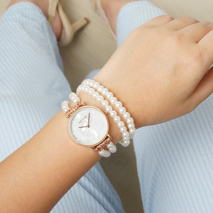 Bellena White Medium Dial Pearl Wrap Around Strap Women's Watch