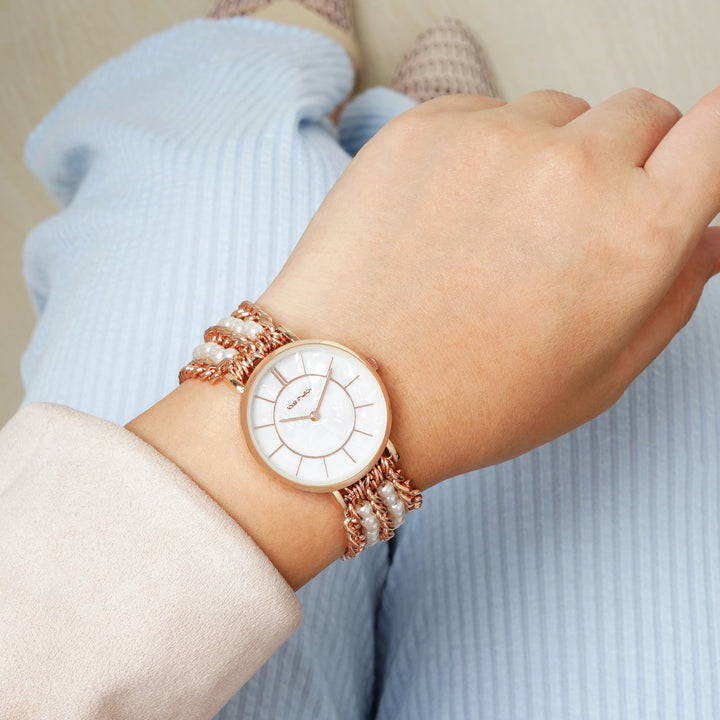 Elloria White MOP Medium Dial Rose Gold Pearl Strap Women's Watch