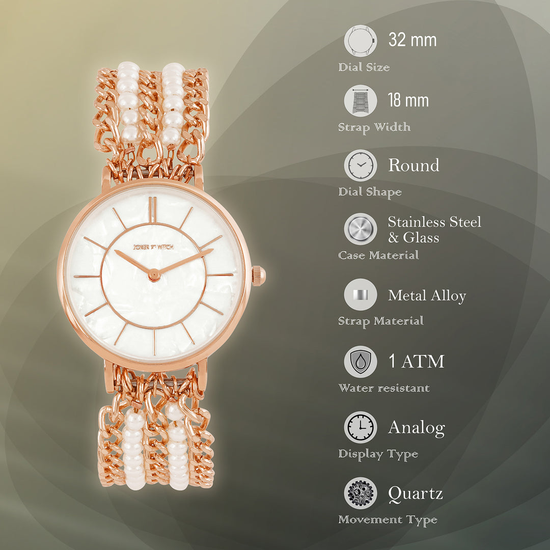 Elloria White MOP Medium Dial Rose Gold Pearl Strap Women's Watch