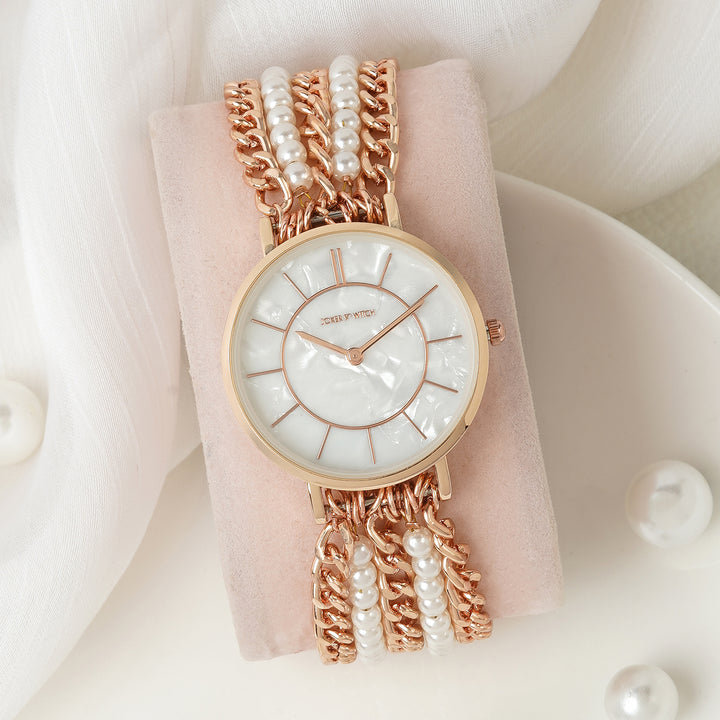 Elloria White MOP Medium Dial Rose Gold Pearl Strap Women's Watch
