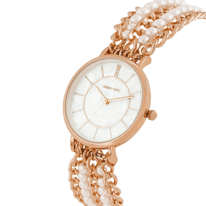 Elloria White MOP Medium Dial Rose Gold Pearl Strap Women's Watch