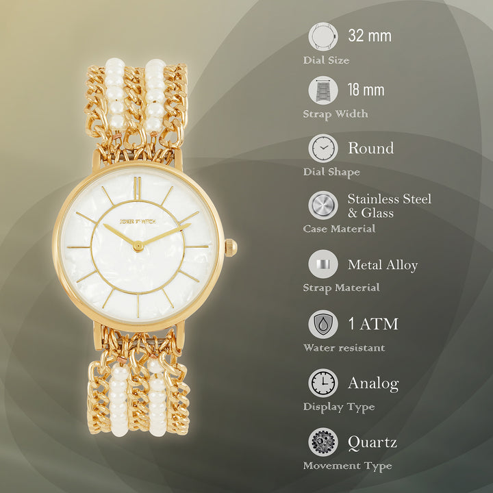 Elloria White MOP Medium Dial Gold Pearl Strap Women's Watch