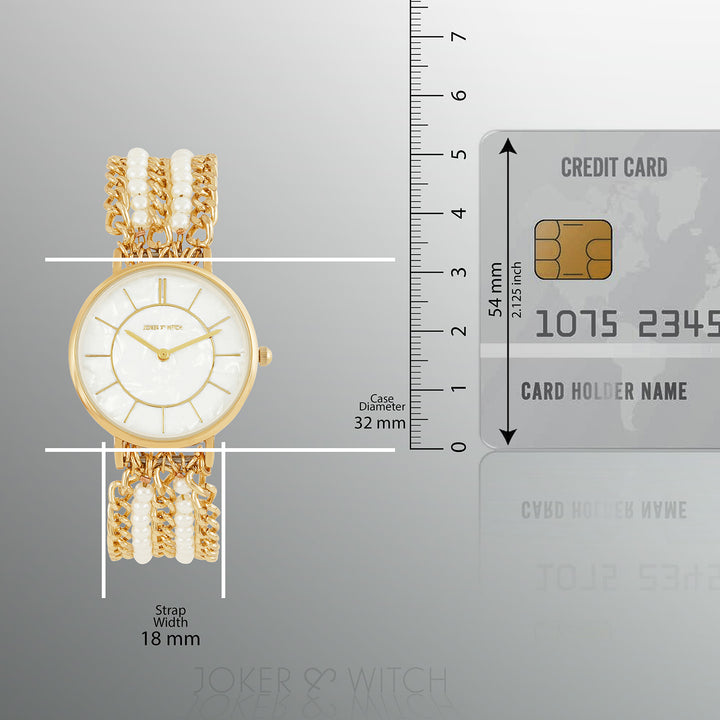 Elloria White MOP Medium Dial Gold Pearl Strap Women's Watch