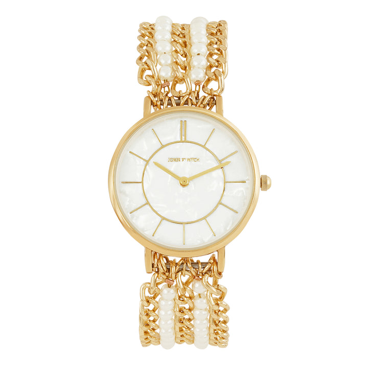 Elloria White MOP Medium Dial Gold Pearl Strap Women's Watch