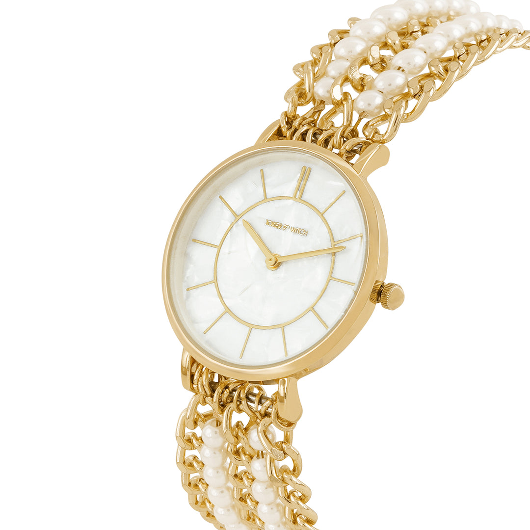 Elloria White MOP Medium Dial Gold Pearl Strap Women's Watch