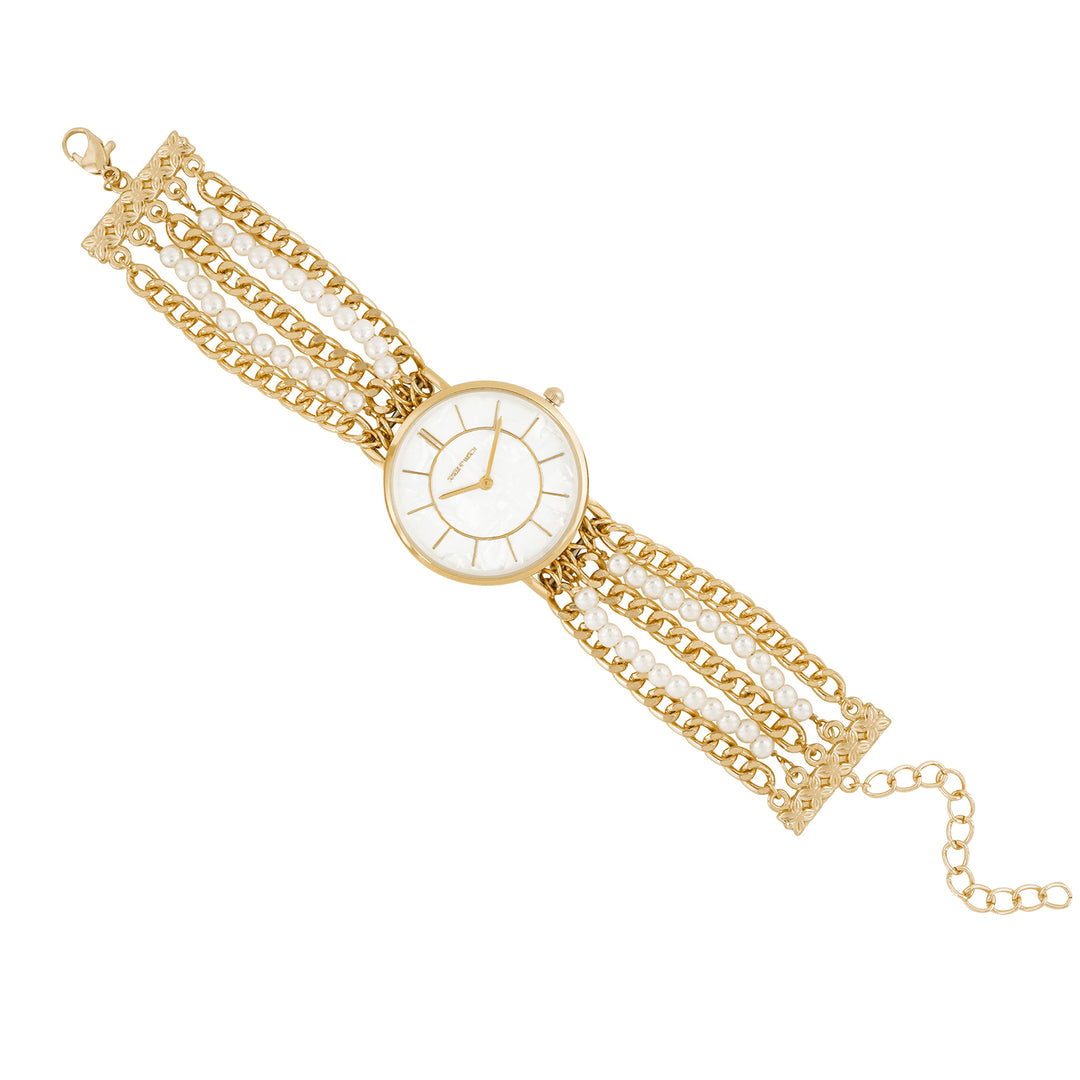Elloria White MOP Medium Dial Gold Pearl Strap Women's Watch