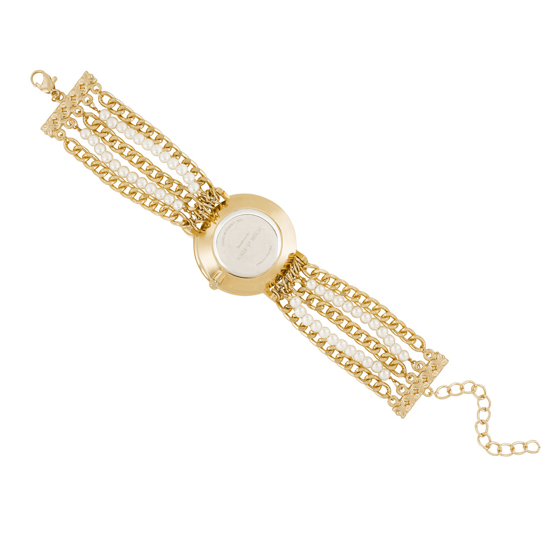 Elloria White MOP Medium Dial Gold Pearl Strap Women's Watch