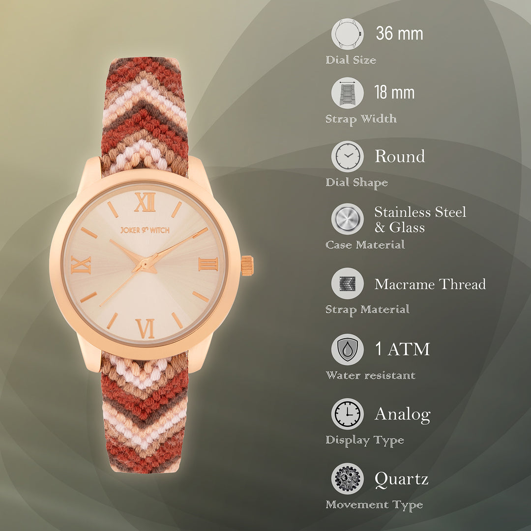 Boho Breeze Rose Gold Medium Dial Mauve Macrame Strap Women's Watch