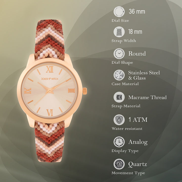 Boho Breeze Rose Gold Medium Dial Mauve Macrame Strap Women's Watch