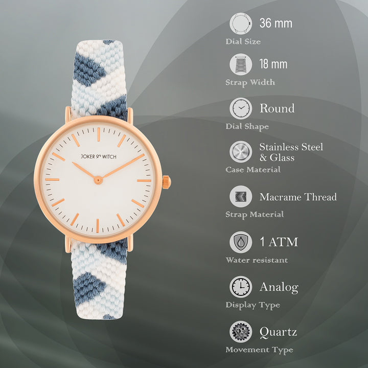 Serenity Loom White Medium Dial Blue Macrame Strap Women's Watch