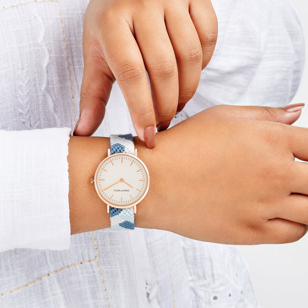 Serenity Loom White Medium Dial Blue Macrame Strap Women's Watch